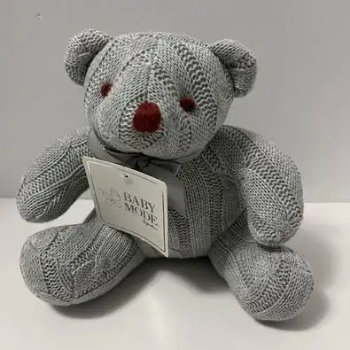 BABY MODE grey cable knit plush bear stuffed animal doll NWT, View more