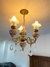 Vintage Antique 3 Light Chandelier with Crystals