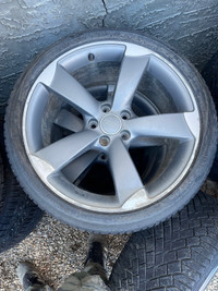 OEM Audi S4 rims 5x112. 3 good winter tires one damaged rims in 