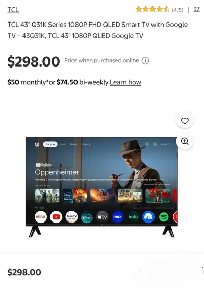 TCL 1080P FHD QLED Smart TV with Google TV $200 - $210, View more