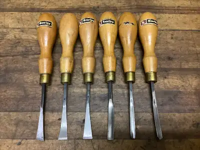 VINTAGE ROBERT SORBY KANGAROO DECAL 6-PC.MINI CARVING CHISEL SET, View more
