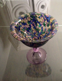 BEAUTIFUL ONE OF A KIND STAINED GLASS PEDESTAL CANDY OR NUT BOWL