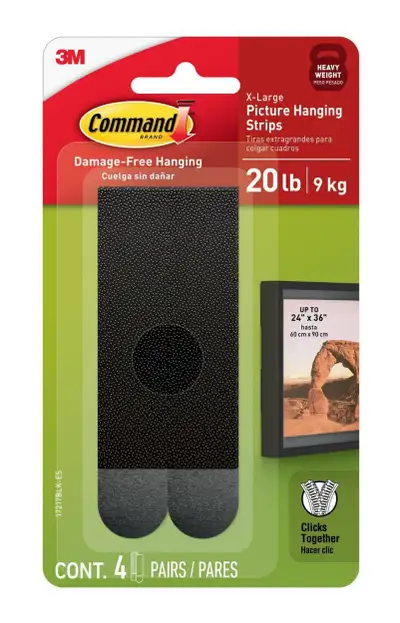 Command Picture Hanging Strips, 4 pairs, 20lb 9kg, Black, , View more