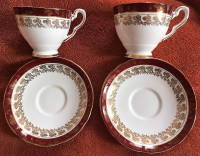 Royal Stafford bone china 15 piece set. White maroon, gold. $120