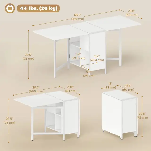 Multi-use Foldable Table with Hideaway Shelves, Drop Leaf Table  in Other Tables in Markham / York Region - Image 3