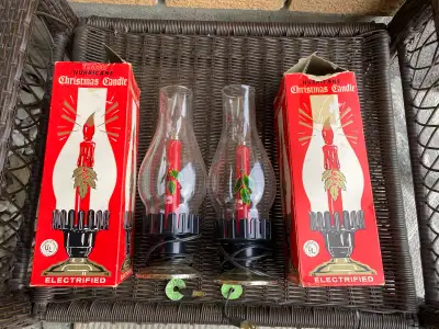 Vintage 50s Glass Hurricane Electric Christmas Candle Light Lamp, View more