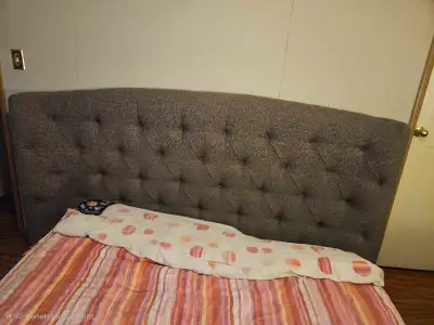 King size headboard. Good quality. Bes frame is in storage so no picture. No slats for the bed frame...