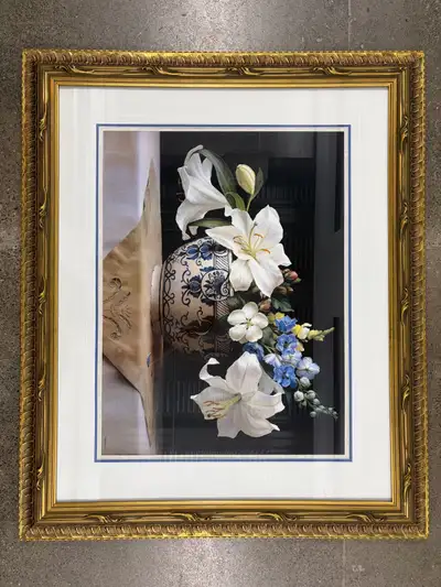 Large Framed Floral Wall Art – White Lily Still Life, View more