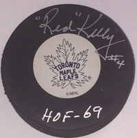 Red Kelly Autographed Toronto Maple Leafs Puck 
