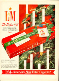 1954 full page Christmas color ad for L&M Cigrettes
