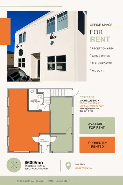 OFFICE SPACE FOR RENT | Downtown Rosetown, SK Bright, clean, and professionally renovated office spa...