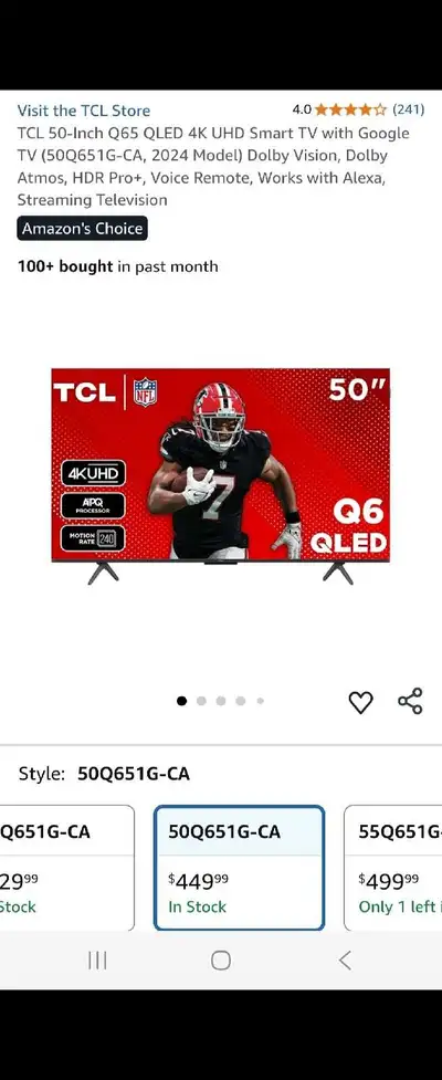 (2024) 50" Q65 QLED 4K UHD Smart TV  with Google TV $310 - $320, View more