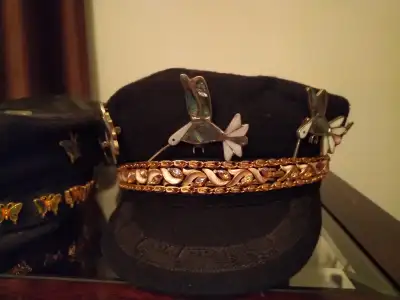Decorated military-style caps, large size, cloth and leather, View more