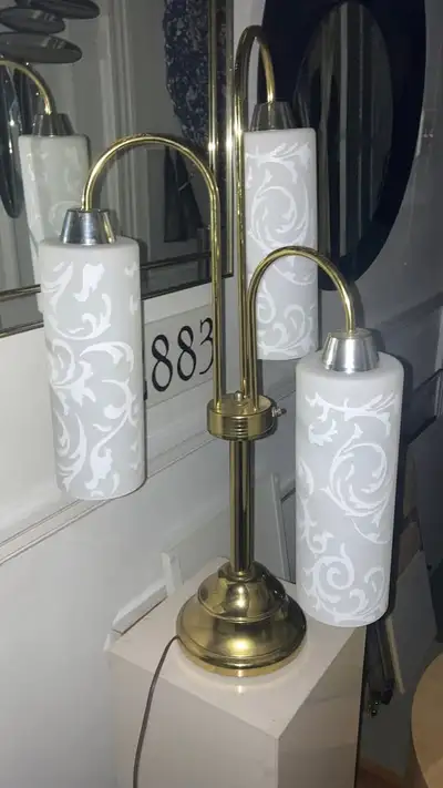 Mid Century Table Lamp with BRAND NEW Opaque Damask Glass Shades, View more