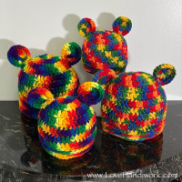 NEW Handmade Crochet Rainbow Baby Bear Beanies: