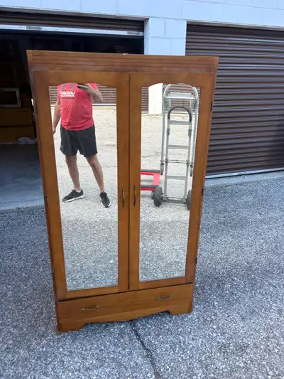Free delivery used antique Wooden Armoire with Mirrored Doors, View more