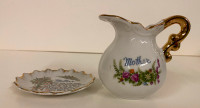 Vintage Miniature Porcelain Mother Poem Plate and Pitcher
