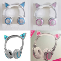 Sharper Image Pink or Blue Cat Ear LED Light Up Audio Headphones