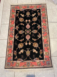 Vintage fine black Tabriz Persian rug. 47”x29”. 