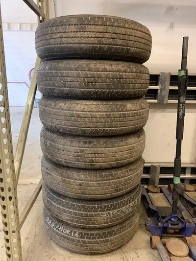6- ST235/80R16 Goodyear Endurance Trailer tires, They are all reading 7 32nds and no cracking.