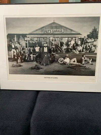 Titled Pat’s Garage - “Getting it Going “ - 1992 - numbered 24,639/26,721 - 32x24 framed - Photograp...