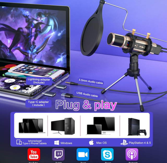 ZealSound USB Gaming Microphone,3.5mm Mic for PC Phone Computer in Speakers, Headsets & Mics in City of Toronto - Image 2