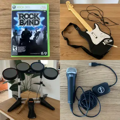 Rockband XBOX 360 Set Game Guitar Drums and Microphone Tested, View more