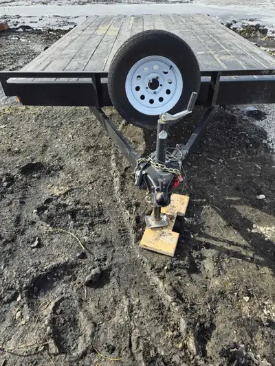 Selling flat deck trailer. Was only used twice and then had a storage shed sitting on it for a bit....