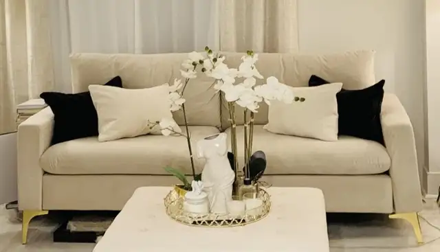 Cream beige sofa with gold legs in Couches & Futons in Norfolk County - Image 2