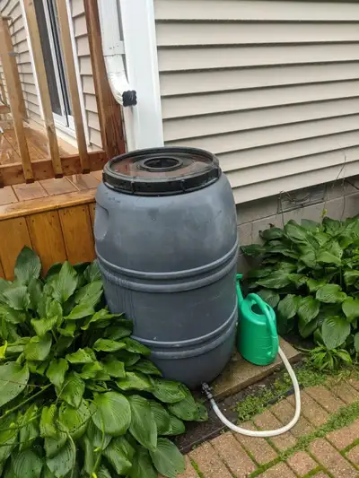 Repurposed Food-Grade Rain Barrels & Premium Downspout Diverters! Upgrade your rainwater collection...