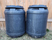 2 Plastic Storage Drums with Lids - 55 Gallons Each