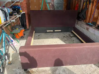 King sized bed frame upholstered dark brown EQ3 No wear or tear barely used