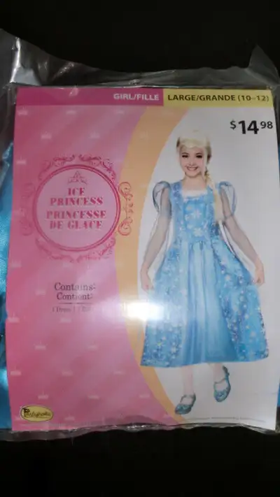 1) Girls Ice Princess Costume, size L (10-12), NEW - $10, contains only 1 dress, the dress looks lik...