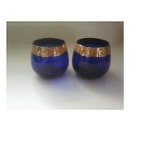 Cobalt Blue Candle Holders with Gold Trim