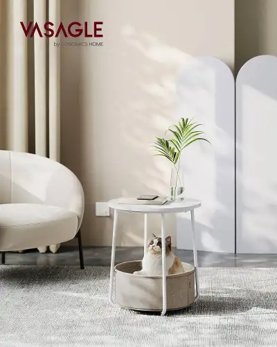 Small Round Side End Table, Modern Nightstand with Fabric Basket, View more