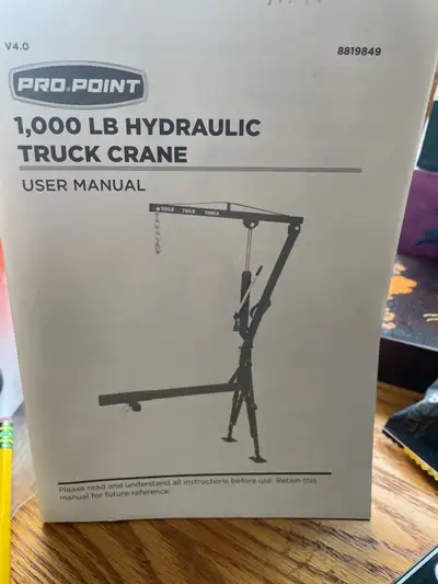 New hydraulic crane. Attaches to hitch receiver. Used once, worked great. Swivels for loading and un...