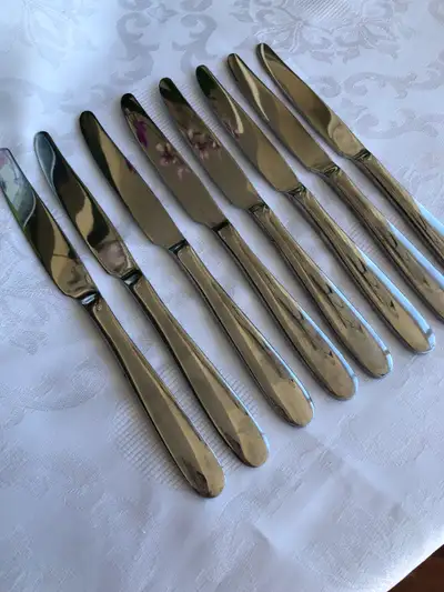 8 Oneida Knives and 6 IKEA Stainless steel forks, View more