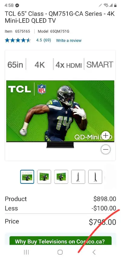2024 - QLED! TCL 65" Q Class 4K QLED HDR Smart TV with Google, View more