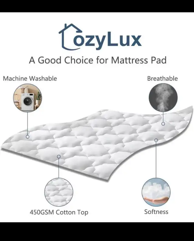 CozyLux Queen Mattress Pad Deep Pocket Non Slip Cotton Mattress  in Bedding in Hamilton - Image 4