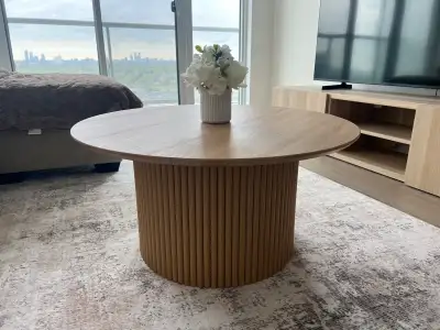 32” Round Fluted Wood Coffee Table, View more