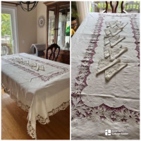 Embroidery table cloth in rustic linen 