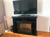 Tv fireplace stand,  tv and sound bar system