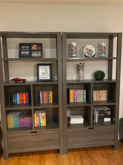 2 Modern Display Bookshelves with Bottom Drawer, View more