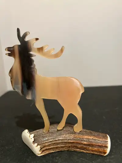 VTG Inuit Horn Elk Figurine on Antler Arctic Art, View more