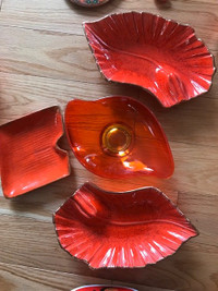10 Items - Orange Retro 70's Plates / Home Decor Ornaments
