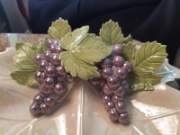 Vintage Large Vine Leaf Dish With 3D Grapes