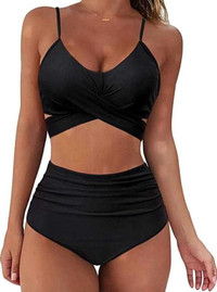 NEW Black 2pc High Waist Bikini Swimsuit - Large 