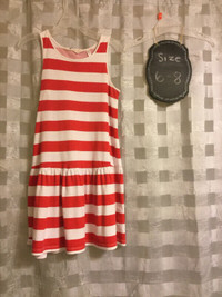 H & M GIRLS RED AND WHITE STRIPED COTTON SUNDRESS 6-8