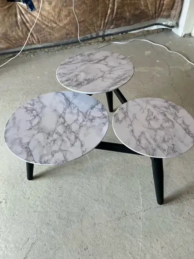 Modern 3-Tier Marble Style Coffee Table (Black Legs), View more