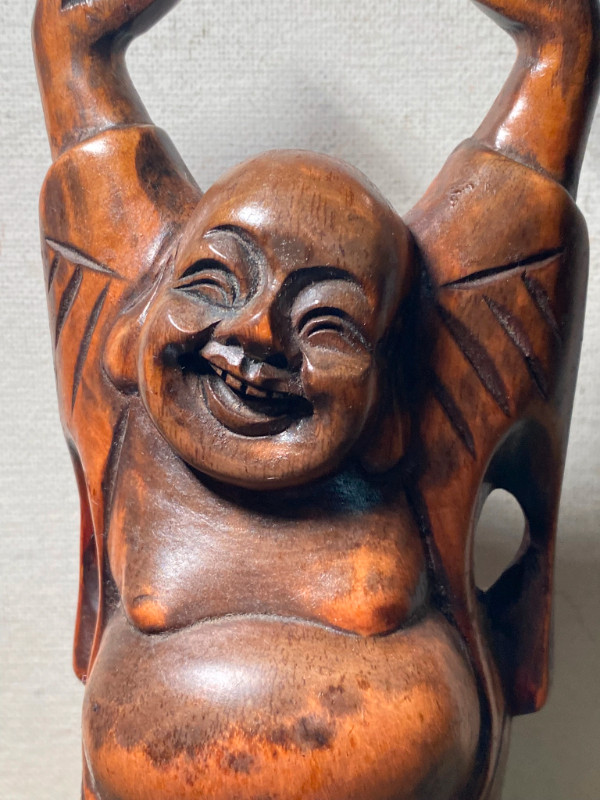 Antique Chinese Boxwood Wood Carving Happy Laugh Buddha Statue . in Arts & Collectibles in Vancouver - Image 2